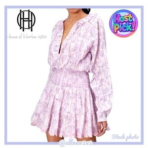 House of Harlow 1960 Paisley Smocked Mini Dress Size M Ruffle